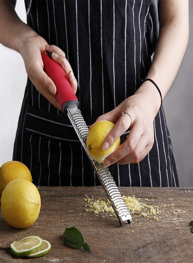 we3 Lemon Zester & Cheese Grater - Razor Sharp Stainless Steel Grater for Parmesan Cheese, Potato, Ginger, Garlic, Nutmeg, Chocolate, Vegetables, Fruits - Safety Cover Long- Red - Image 3